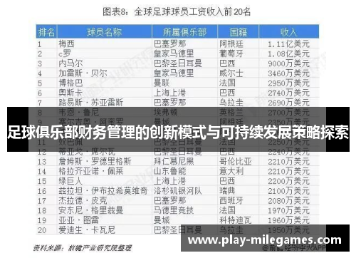 足球俱乐部财务管理的创新模式与可持续发展策略探索